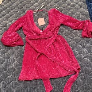 Pink Sequin Wrap Dress